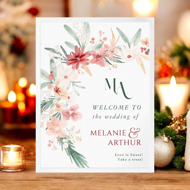 Winter Floral Christmas Wedding Welcome Sign (Winter Floral Christmas Wedding Welcome Sign)