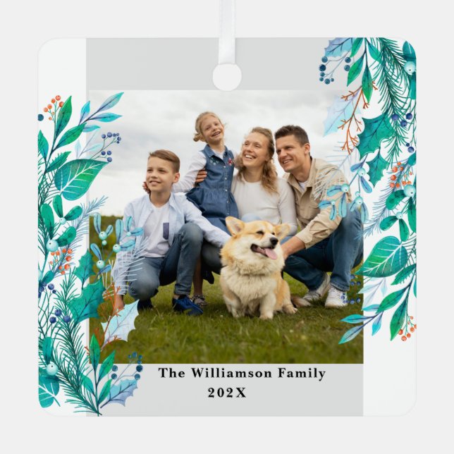 Winter Floral Custom Photo Christmas Theme Metal Tree Decoration (Front)