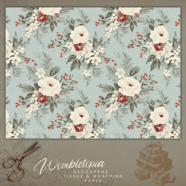 Winter Floral Elegance, White & Red on Grey  Tissue Paper (Creator Uploaded)