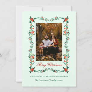Winter Floral Frame Christmas Photo Holiday  Card