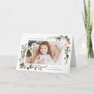 Winter Floral Frame Holiday Photo Card