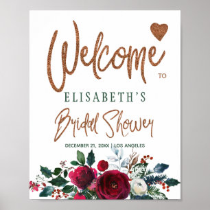 Winter floral green bridal shower welcome sign