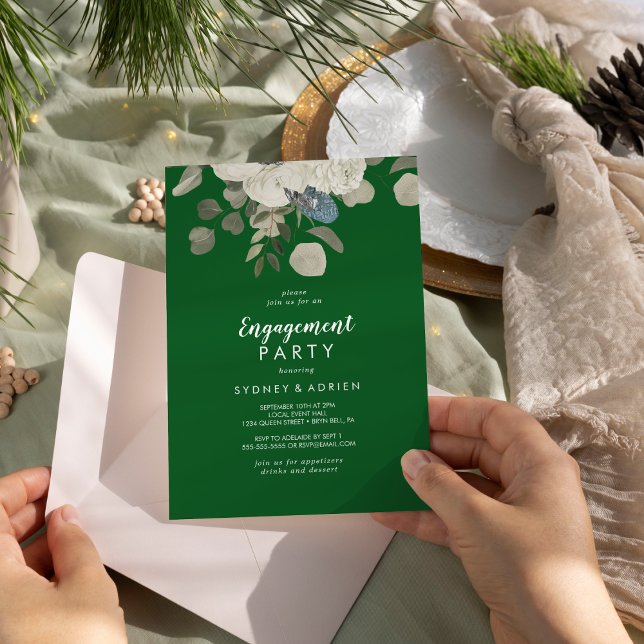 Winter Floral|Green Engagement Party  Invitation (Creator Uploaded)
