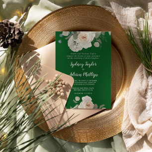 Winter Floral Green Formal Wedding Invitation