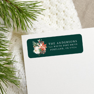 Winter Floral Green Holiday Return Address Labels