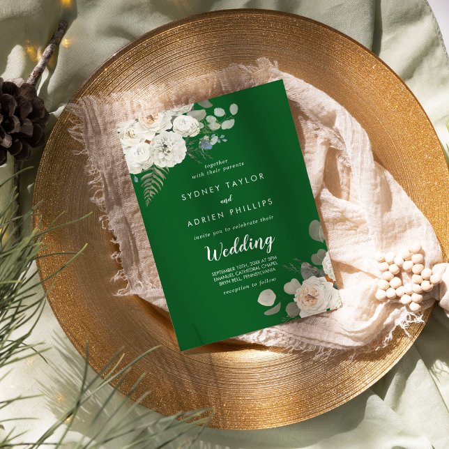 Winter Floral | Green Informal Wedding Invitation (Creator Uploaded)
