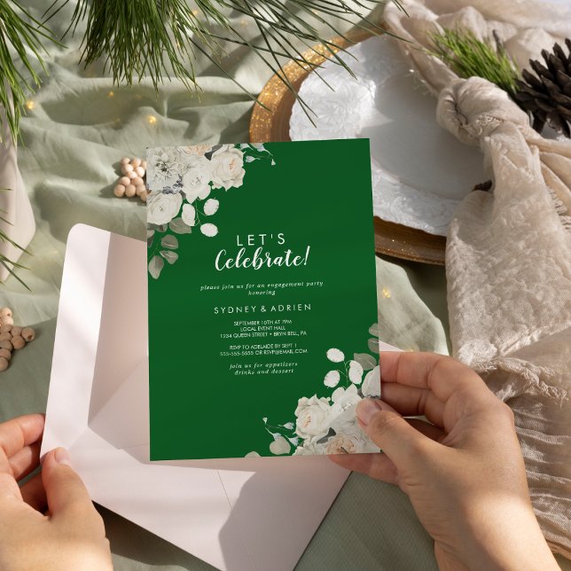Winter Floral |Green Let's Celebrate Party Invitation (Creator Uploaded)