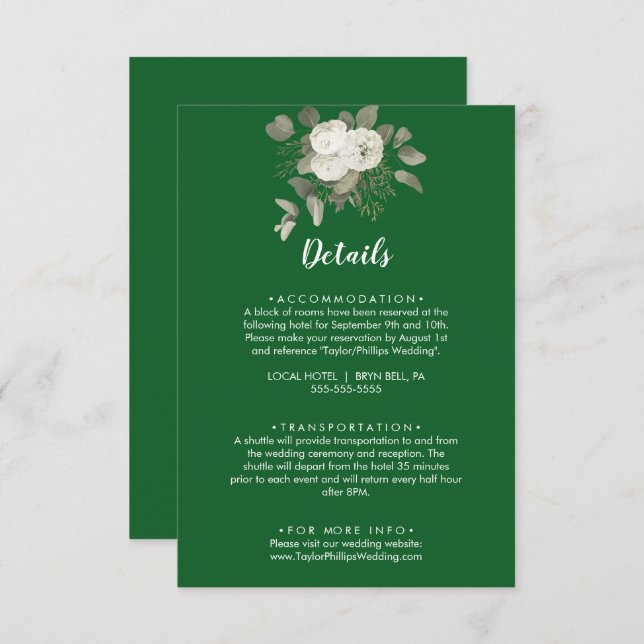 Winter Floral | Green Wedding Details Enclosure Card (Front/Back)