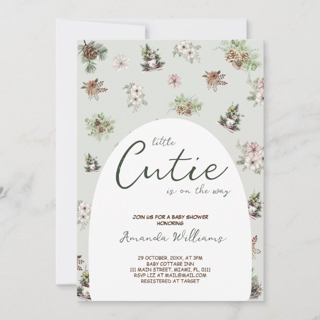 Winter Floral Greenery Baby Shower Invitation (Front)