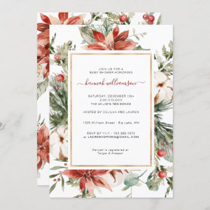 Winter Floral Greenery Christmas Baby Shower Invitation