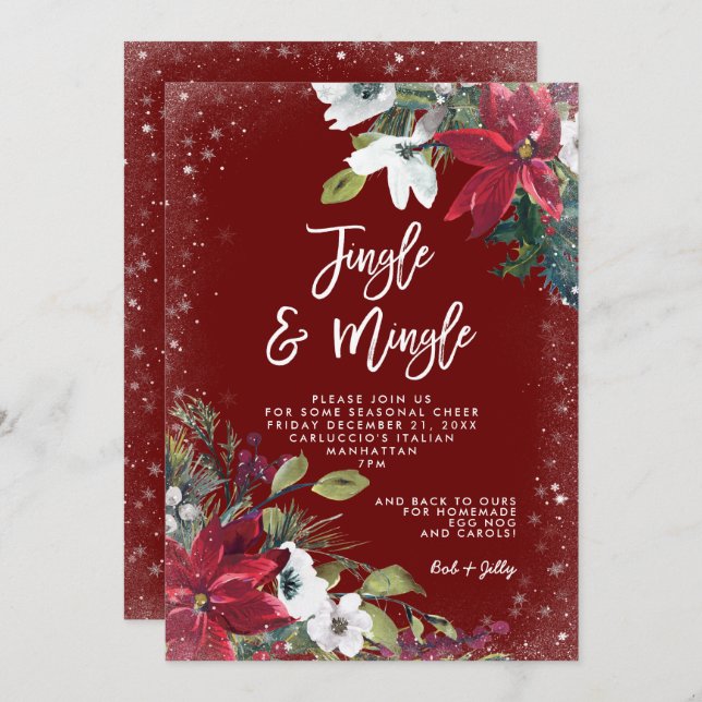 winter floral holiday christmas party invitation (Front/Back)