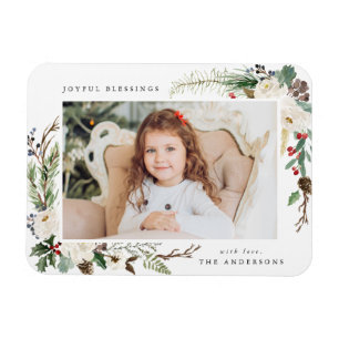 Winter Floral   Holiday Photo Magnet