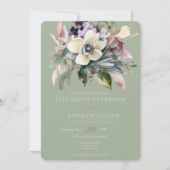 Winter Floral | Holiday Wedding Invitation (Front)