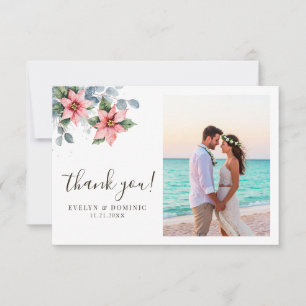 Winter Floral Holiday Wedding Photo Thank You Card