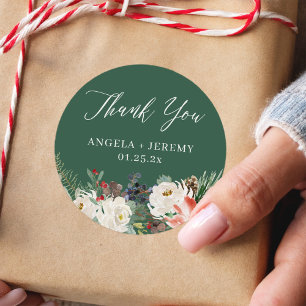 Winter Floral Holly Berries Holiday Thank You Classic Round Sticker