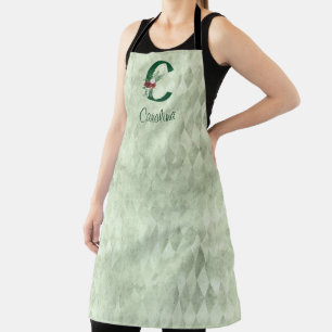 Winter Floral Illustrated Letter C Personalised Apron