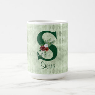 Winter Floral Illustrated Letter S Personalised Coffee Mug