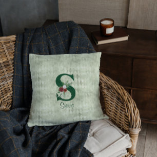 Winter Floral Illustrated Letter S  Personalised  Cushion