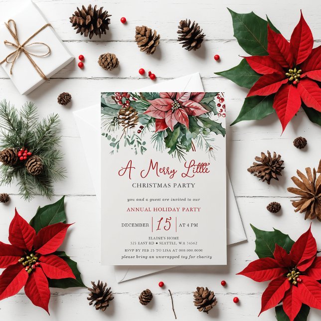 Winter Floral Merry Little Christmas Party Invitation (Winter Floral Merry Little Christmas Party Invitation)