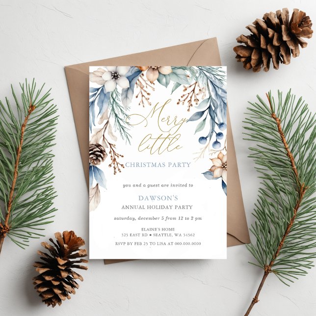 Winter Floral Merry Little Christmas Party Invitation (Winter Floral Merry Little Christmas Party Invitation)