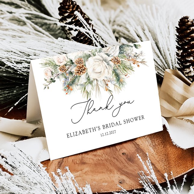 Winter Floral Modern Bridal Shower Thank You Card (Creator Uploaded)