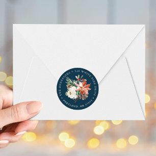 Winter Floral Navy Holiday Return Address Labels