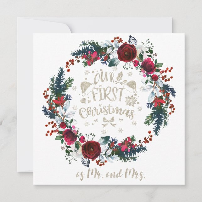 Winter Floral Our 1st Christmas As Mr. and Mrs. Card (Front)