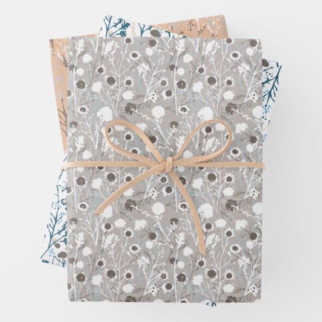 Winter Floral Pattern Wrapping Paper Sheet (In situ)