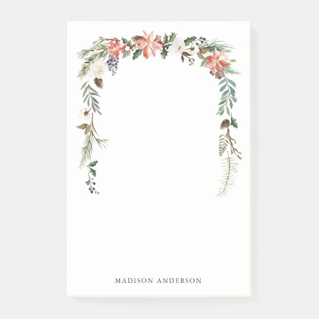 Winter Floral | Personalised Holiday Post-it Notes (Front)