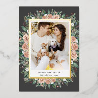 winter floral photo holiday foil invitation