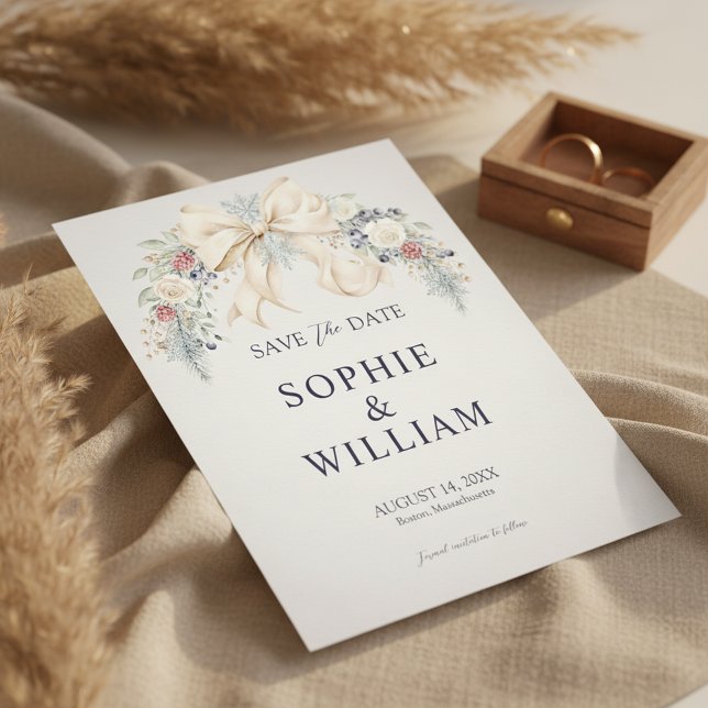 Winter Floral Photo Save The Date (photo save the date)