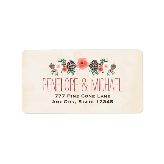 Winter Floral Pine Cone Christmas Label (Front)