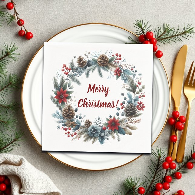 Winter Floral Pine Cones Wreath Napkin (Creator Uploaded)