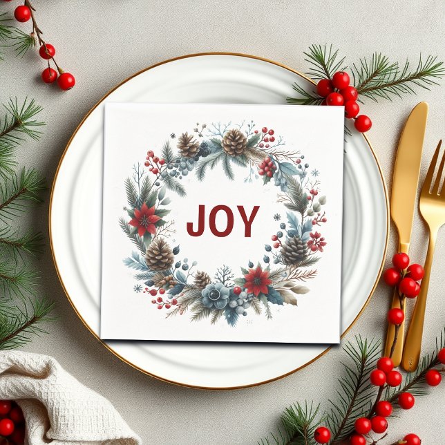Winter Floral Pine Cones Wreath Napkin (Creator Uploaded)
