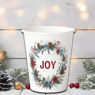 Winter Floral Pine Cones Wreath Paper Cups