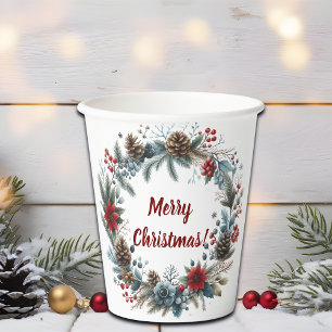 Winter Floral Pine Cones Wreath Paper Cups