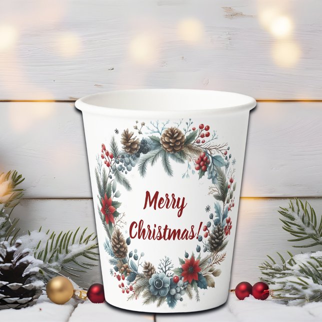 Winter Floral Pine Cones Wreath Paper Cups (Creator Uploaded)