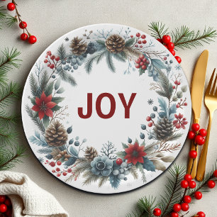 Winter Floral Pine Cones Wreath Paper Plate