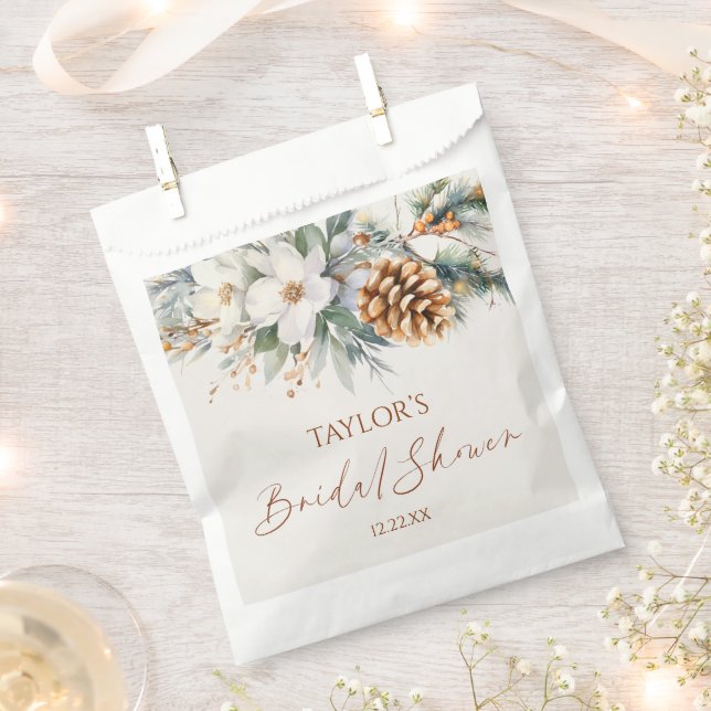 Winter Floral Pine Tree Bridal Shower Favour Bags (Clipped)