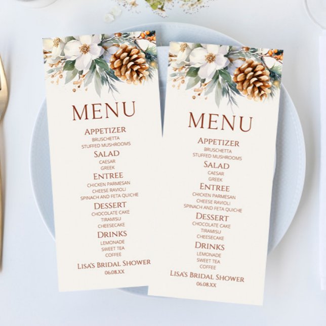 Winter Floral Pine Tree Bridal Shower Food Menu (Creator Uploaded)