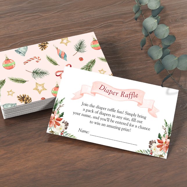 Winter Floral Poinsettia Baby Shower Diaper Raffle Enclosure Card (Creator Uploaded)