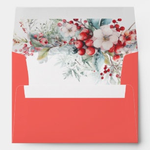 Winter Floral Red Wedding Envelope