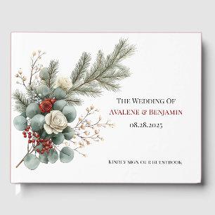 Winter Floral Red White Christmas Rose Wedding Guest Book