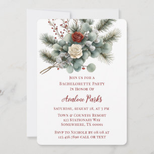 Winter Floral Red White Rose Bachelorette Party Invitation