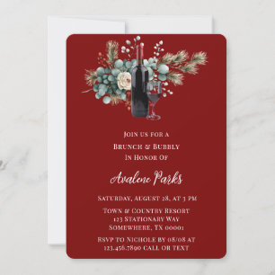 Winter Floral Red White Rose Brunch & Bubbly Invitation