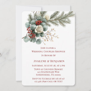 Winter Floral Red White Rose Wedding Couple Shower Invitation