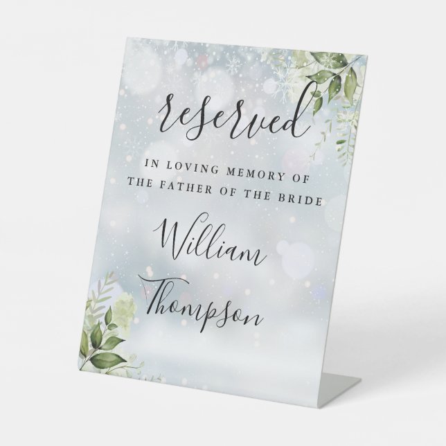 Winter Floral Reserved For Father Mother Memorial Pedestal Sign (Front)