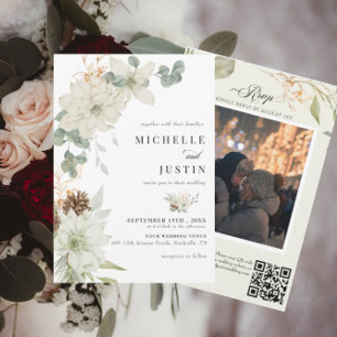 Winter Floral Rustic Photo Wedding Invitation