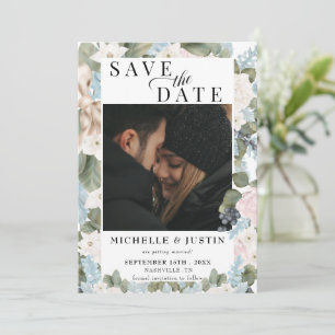 Winter Floral Rustic Photo Wedding Save The Date
