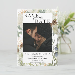 Winter Floral Rustic Photo Wedding Save The Date